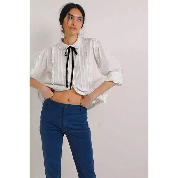 New FREE PEOPLE We The Free Level Up Slit Cord Jeans $98 SIZE 30 Majolica Blue - Picture 2 of 6